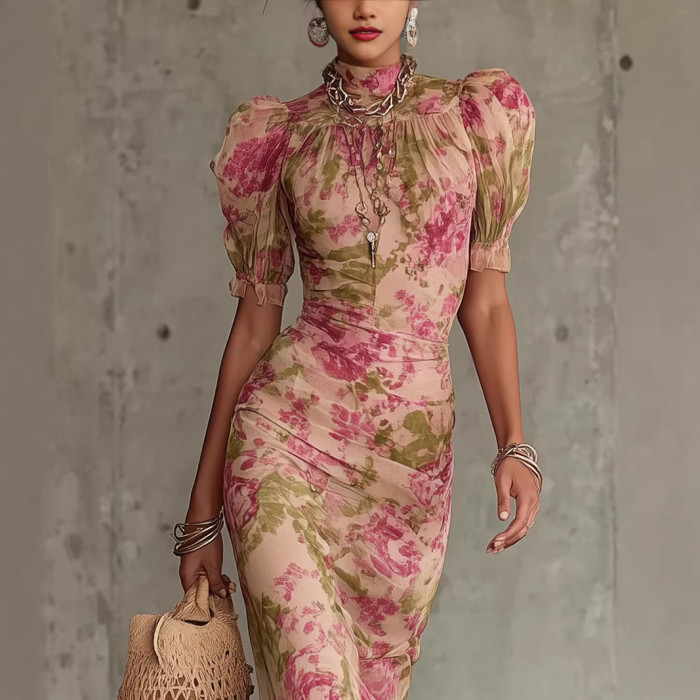 ✨Evening & Party Floral Print Mesh Lace Splicing Mermaid Long Dress🌸