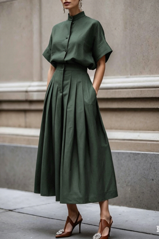 ✨Office & Daily Vintage Stand Collar Linen 2-Piece Set🌿