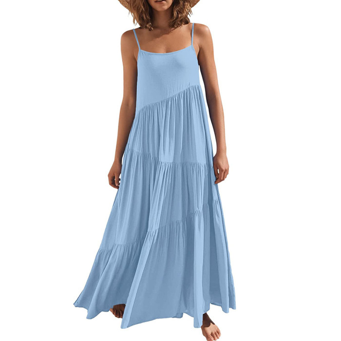 ✨Beach & Commute Strap Solid Color A-line Hem Loose Vacation Dress🌊