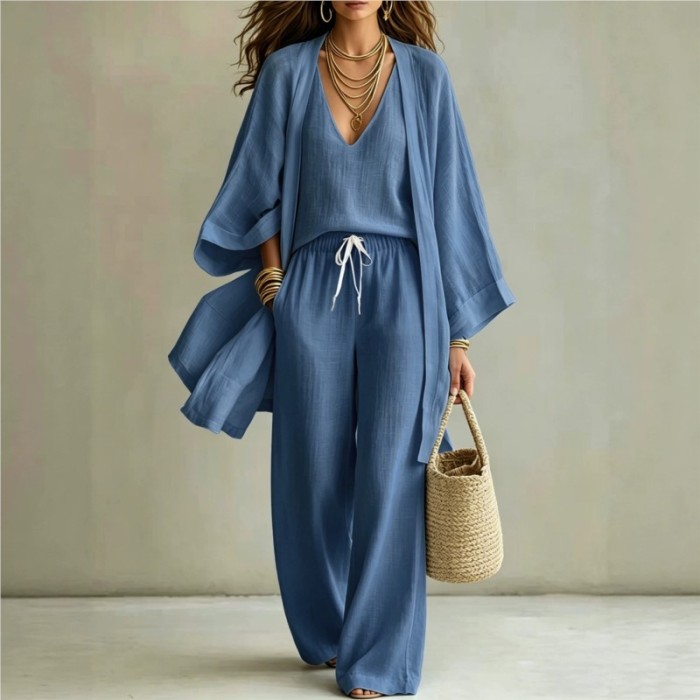 ✨Daily & Vacation Solid Color Elegant Three Piece Pants Set🌿