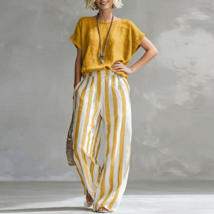 ✨Beach & Vacation Striped Cotton Linen Bohemian Two Piece Set🌿