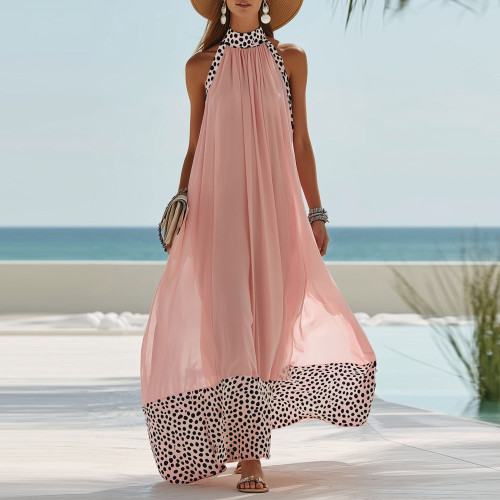 ✨Party & Casual Half High Collar Draped Lace-Up Sleeveless Maxi Dress🌙