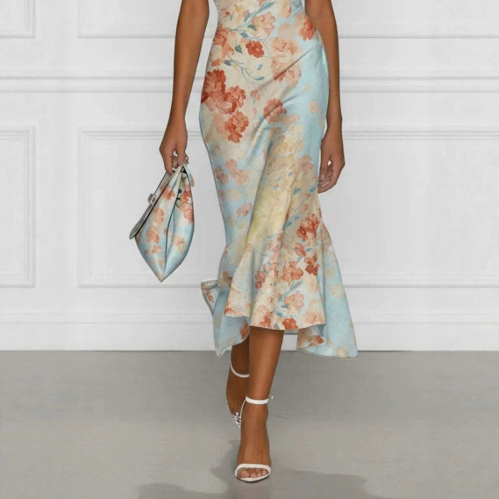 ✨Evening & Formal One-Shoulder Off Shoulder Floral Print Short Sleeve Dress🌙