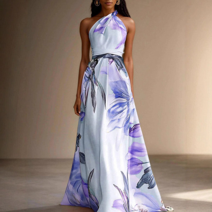 ✨Beach & Holiday One Shoulder Floral Print Bohemian Maxi Dress🌸