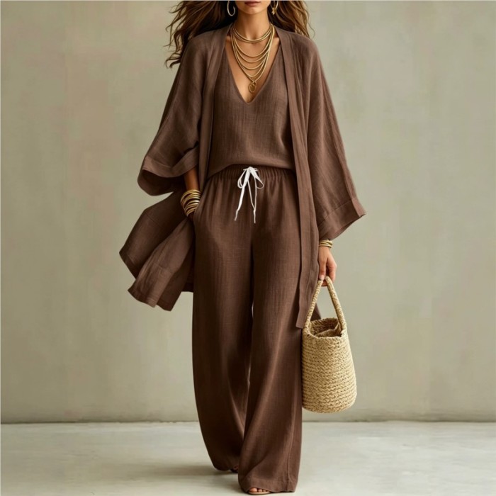 ✨Daily & Vacation Solid Color Elegant Three Piece Pants Set🌿