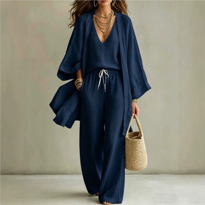 ✨Daily & Vacation Solid Color Elegant Three Piece Pants Set🌿