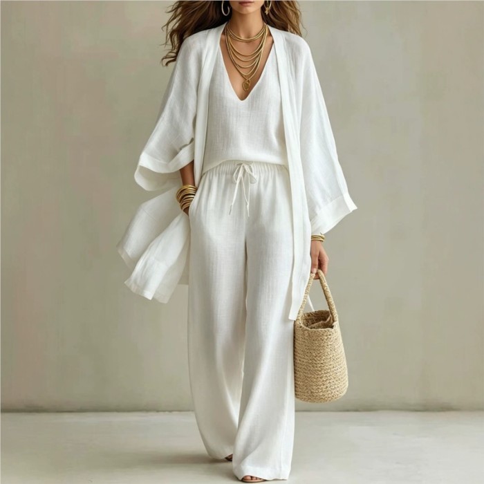 ✨Daily & Vacation Solid Color Elegant Three Piece Pants Set🌿
