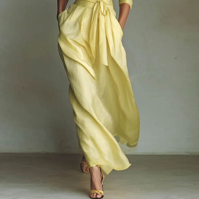✨Daily & Boho Turn-down Collar Hollow A-Line Long Dress🌿