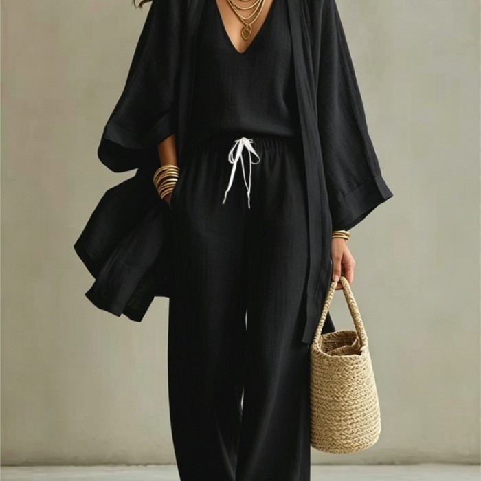 ✨Daily & Vacation Solid Color Elegant Three Piece Pants Set🌿