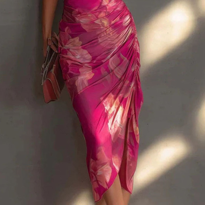 ✨Party & Boho Halter Backless Tie-Up Irregular Ruffle Hem Midi Dress🌸