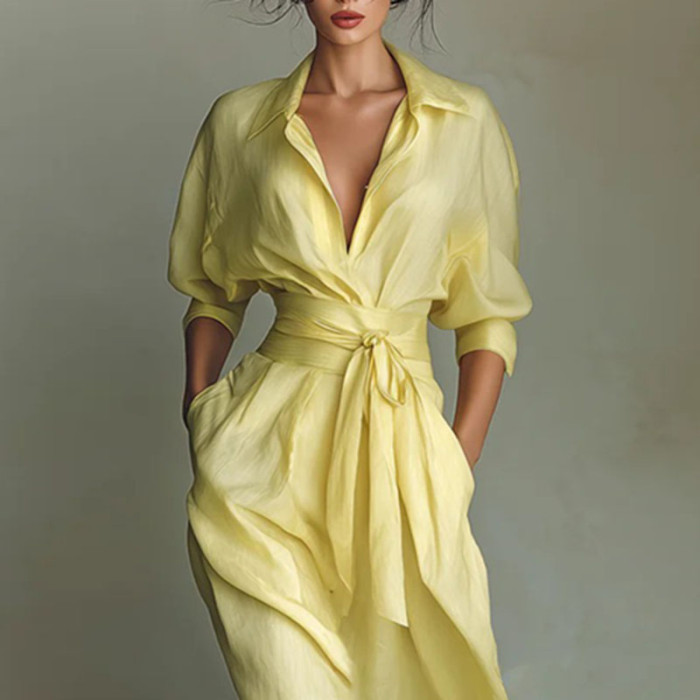 ✨Daily & Boho Turn-down Collar Hollow A-Line Long Dress🌿