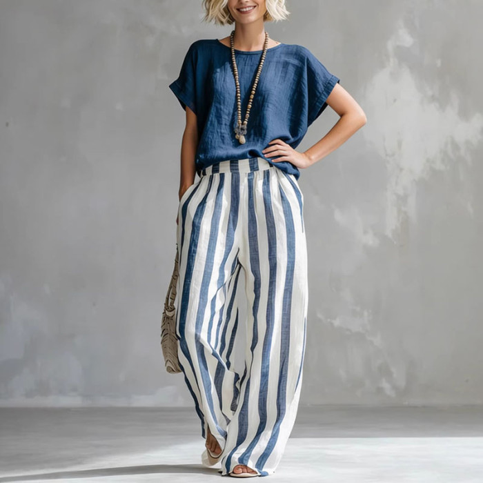 ✨Beach & Vacation Striped Cotton Linen Bohemian Two Piece Set🌿