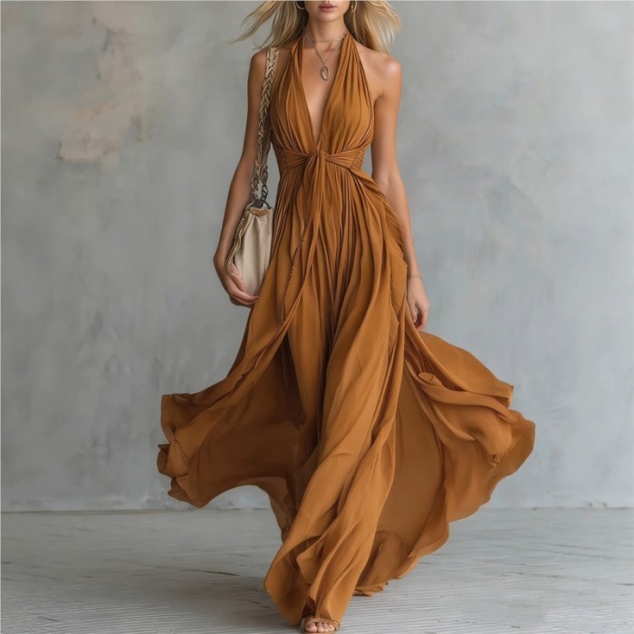 ✨Party & Daily V-neck Cinched Waist Sleeveless Solid Color Dress🌙