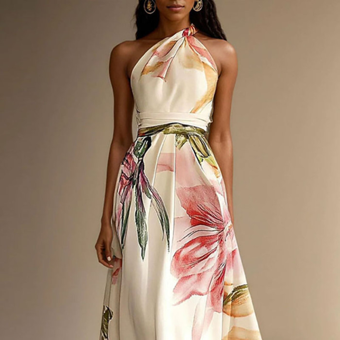 ✨Beach & Holiday One Shoulder Floral Print Bohemian Maxi Dress🌸