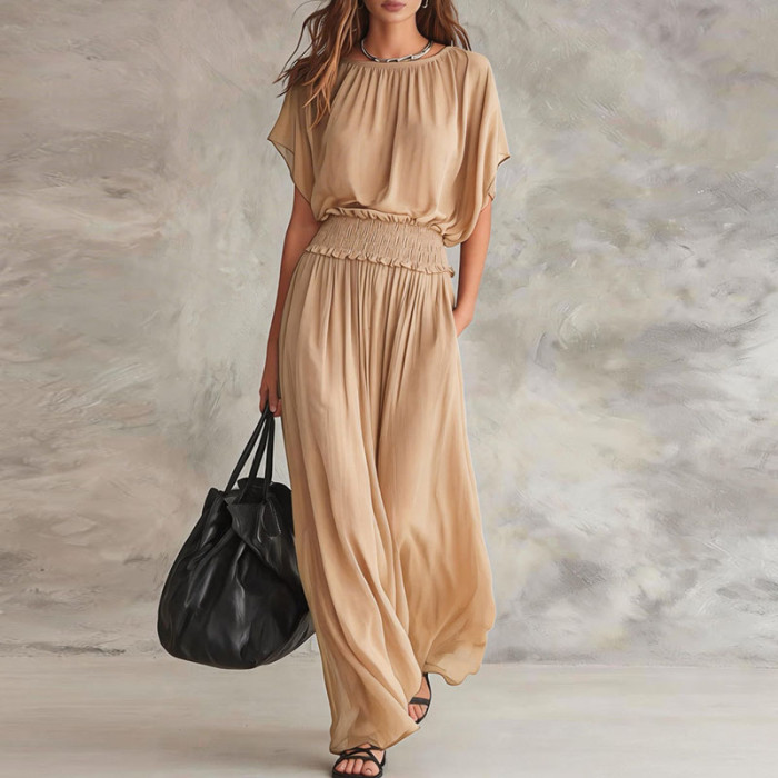 ✨Vacation & Party O Neck Solid Pocket Short Sleeve Maxi Dress🌸