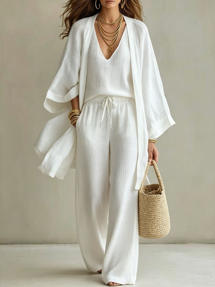 ✨Daily & Vacation Solid Color Elegant Three Piece Pants Set🌿