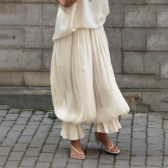 ✨Beach & Boho High Waist Sheer Ruffled Cuffs Wide Leg Pants🌊