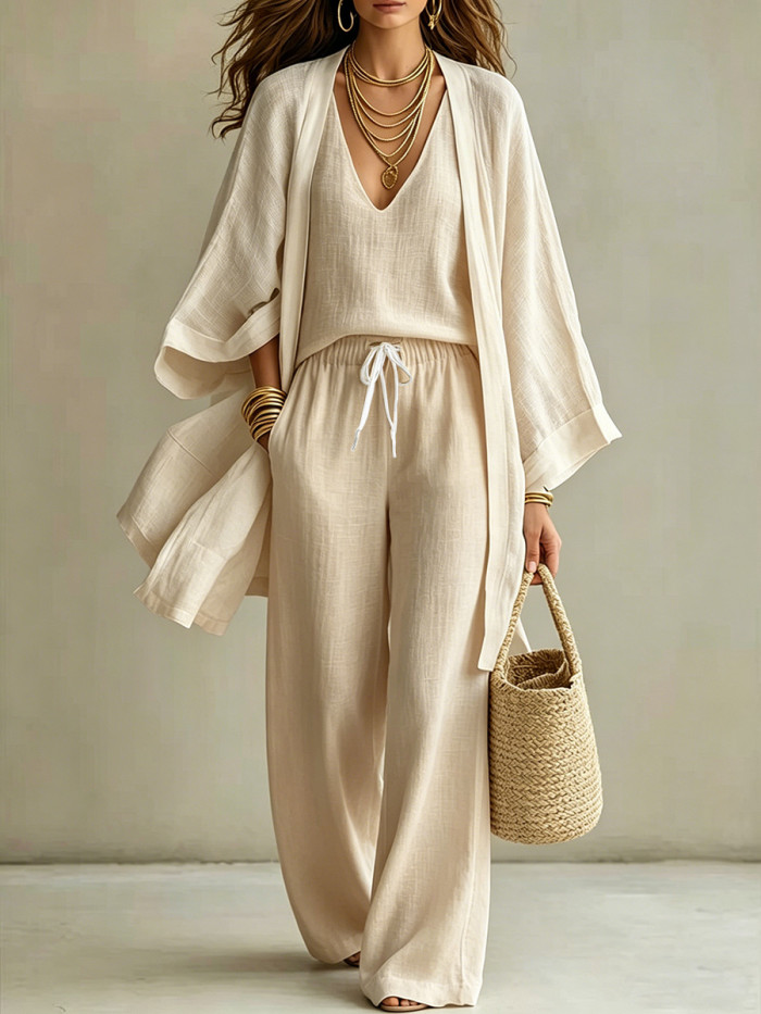 ✨Daily & Vacation Solid Color Elegant Three Piece Pants Set🌿