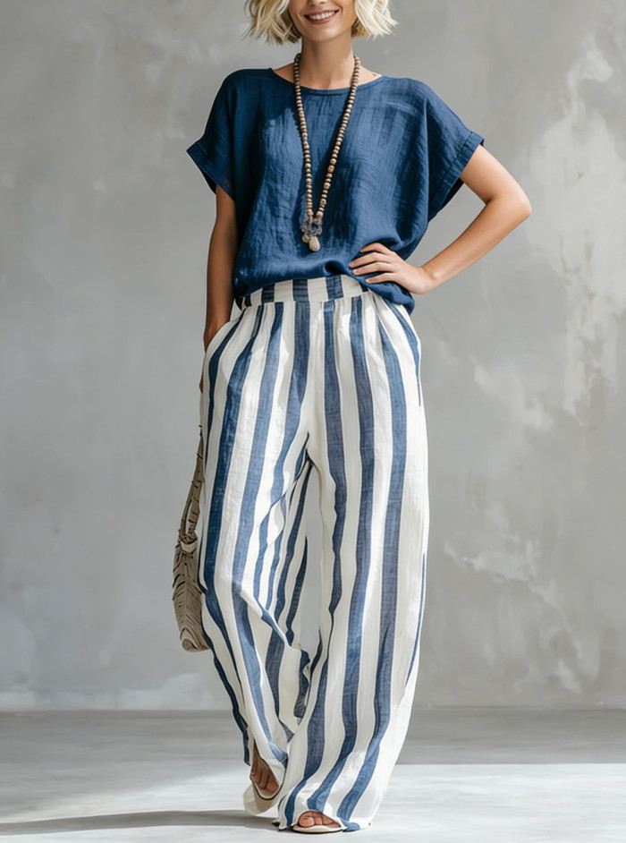 ✨Beach & Vacation Striped Cotton Linen Bohemian Two Piece Set🌿