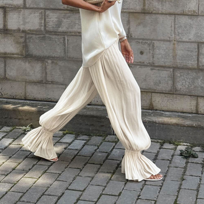 ✨Beach & Boho High Waist Sheer Ruffled Cuffs Wide Leg Pants🌊