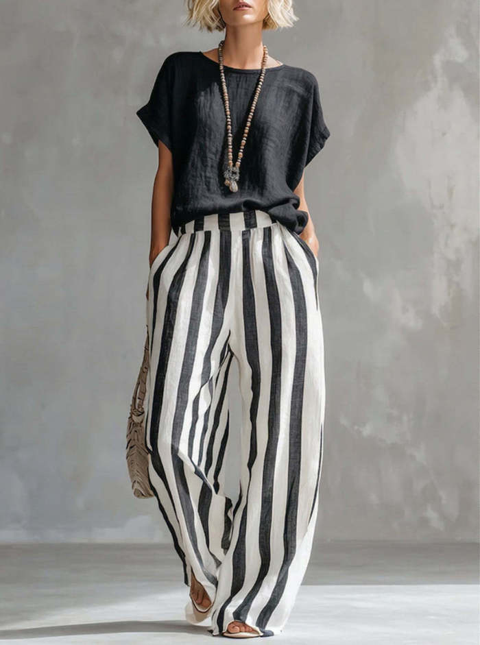 ✨Beach & Vacation Striped Cotton Linen Bohemian Two Piece Set🌿