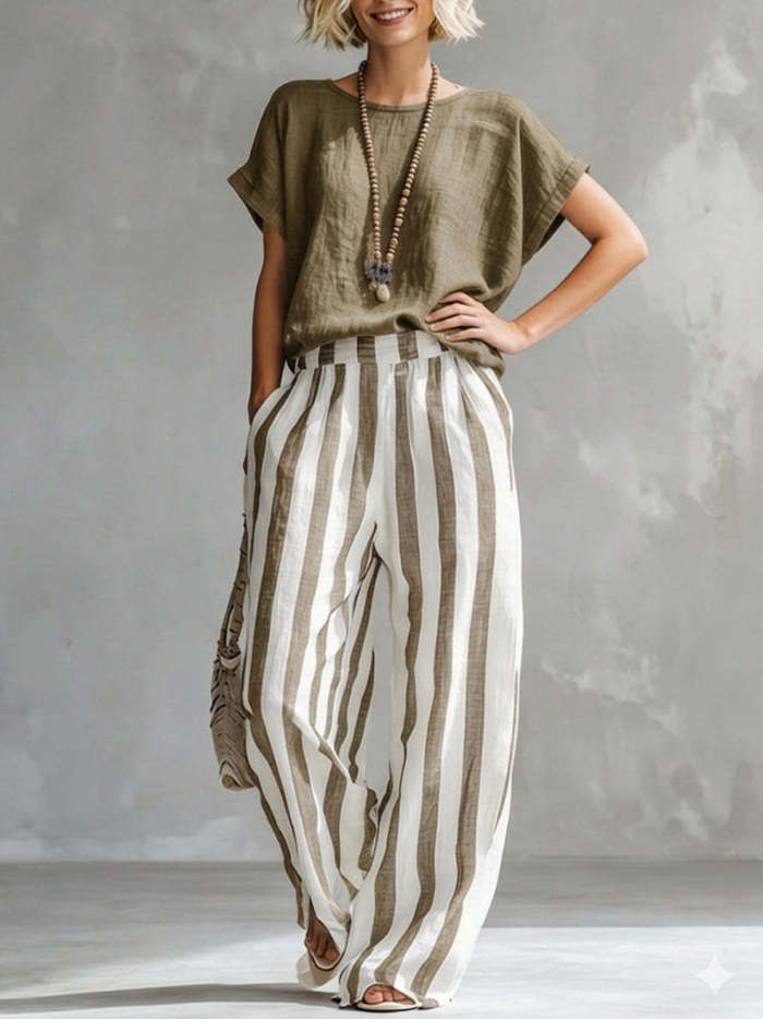 ✨Beach & Vacation Striped Cotton Linen Bohemian Two Piece Set🌿