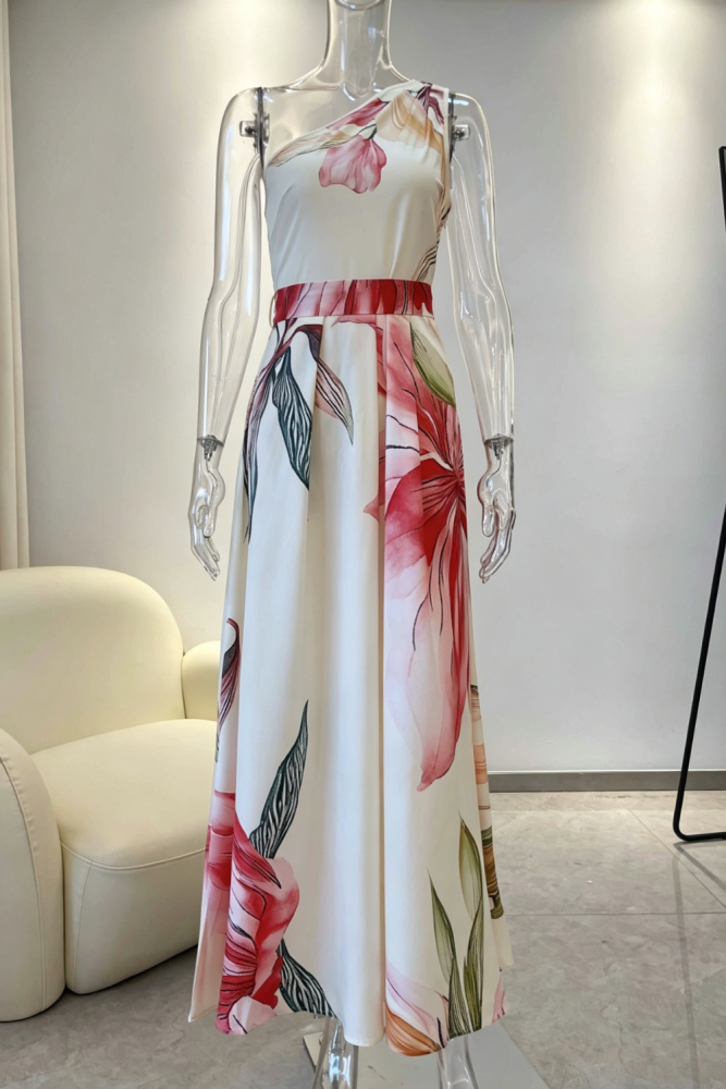 ✨Beach & Holiday One Shoulder Floral Print Bohemian Maxi Dress🌸