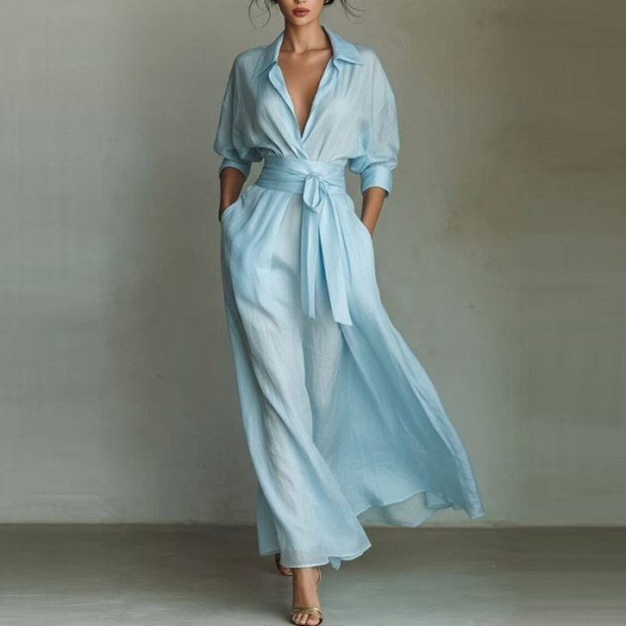 ✨Daily & Boho Turn-down Collar Hollow A-Line Long Dress🌿