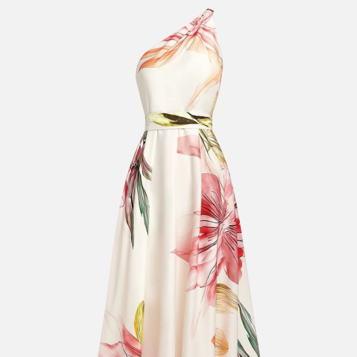 ✨Beach & Holiday One Shoulder Floral Print Bohemian Maxi Dress🌸