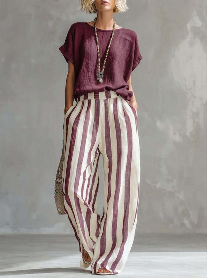 ✨Beach & Vacation Striped Cotton Linen Bohemian Two Piece Set🌿