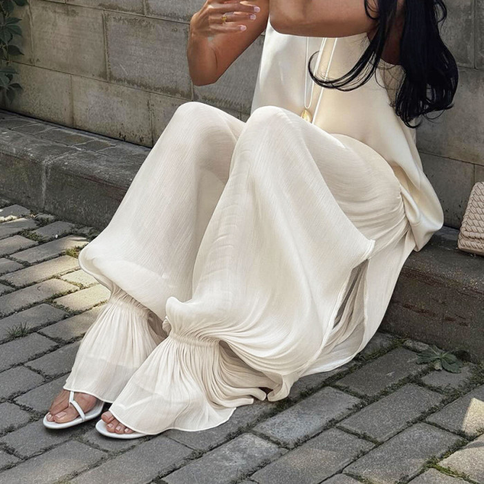 ✨Beach & Boho High Waist Sheer Ruffled Cuffs Wide Leg Pants🌊