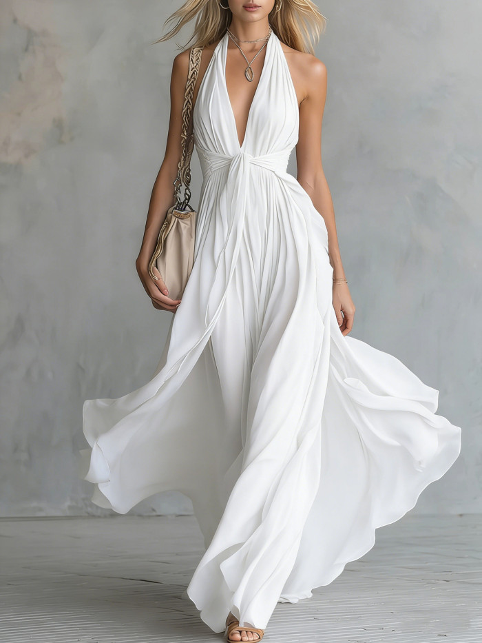 ✨Party & Daily V-neck Cinched Waist Sleeveless Solid Color Dress🌙