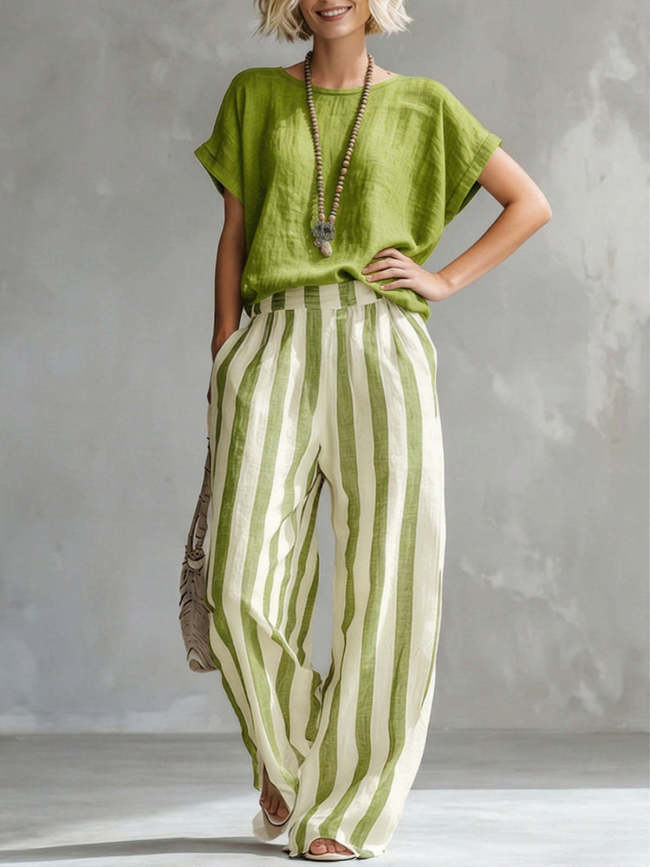 ✨Beach & Vacation Striped Cotton Linen Bohemian Two Piece Set🌿