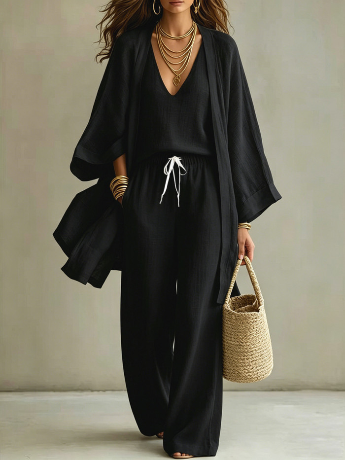 ✨Daily & Vacation Solid Color Elegant Three Piece Pants Set🌿
