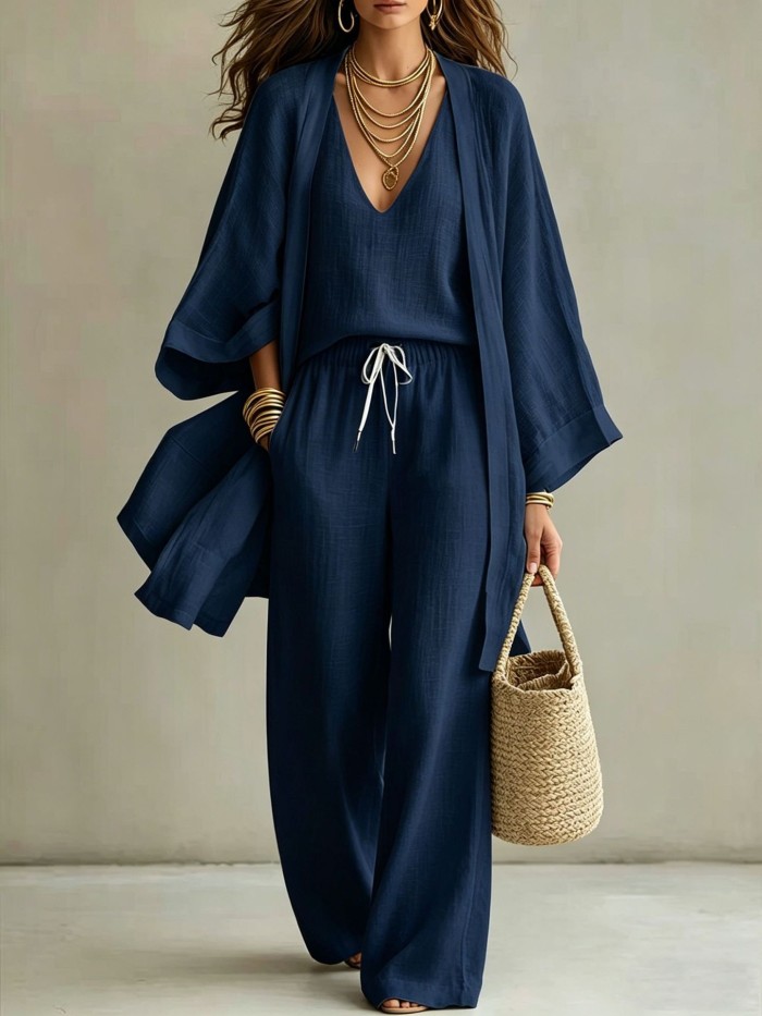 ✨Daily & Vacation Solid Color Elegant Three Piece Pants Set🌿