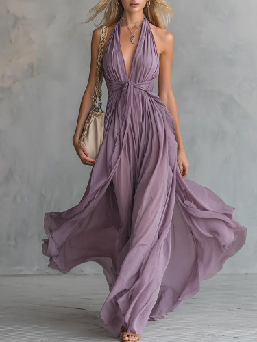 ✨Party & Daily V-neck Cinched Waist Sleeveless Solid Color Dress🌙