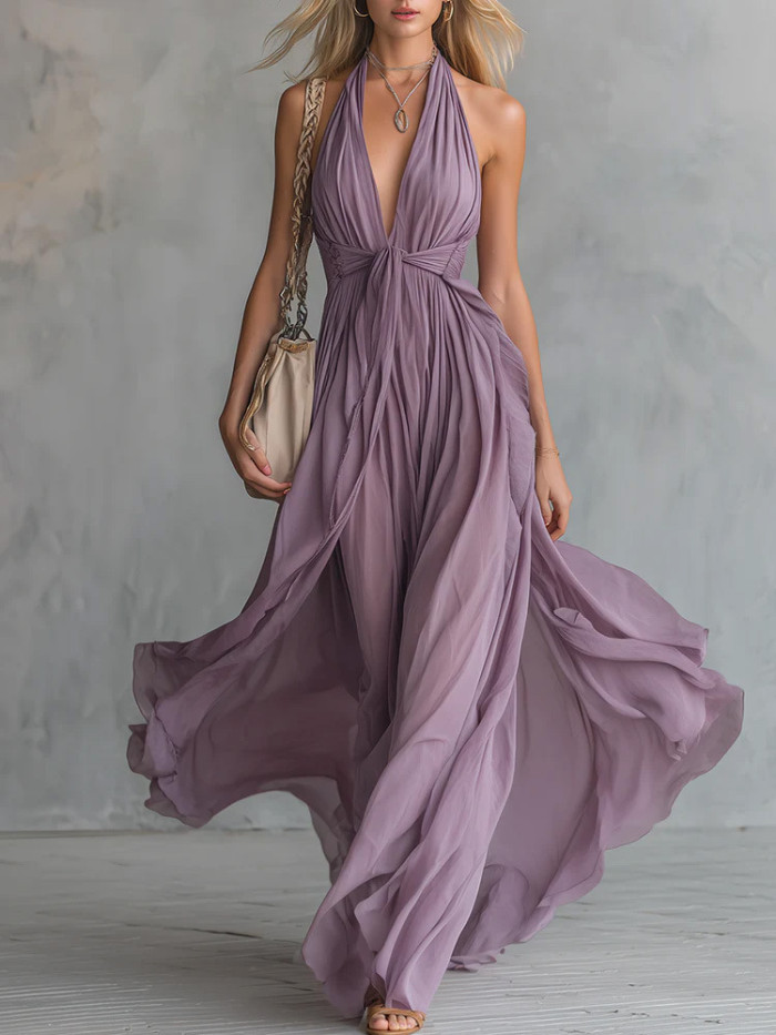 ✨Party & Daily V-neck Cinched Waist Sleeveless Solid Color Dress🌙