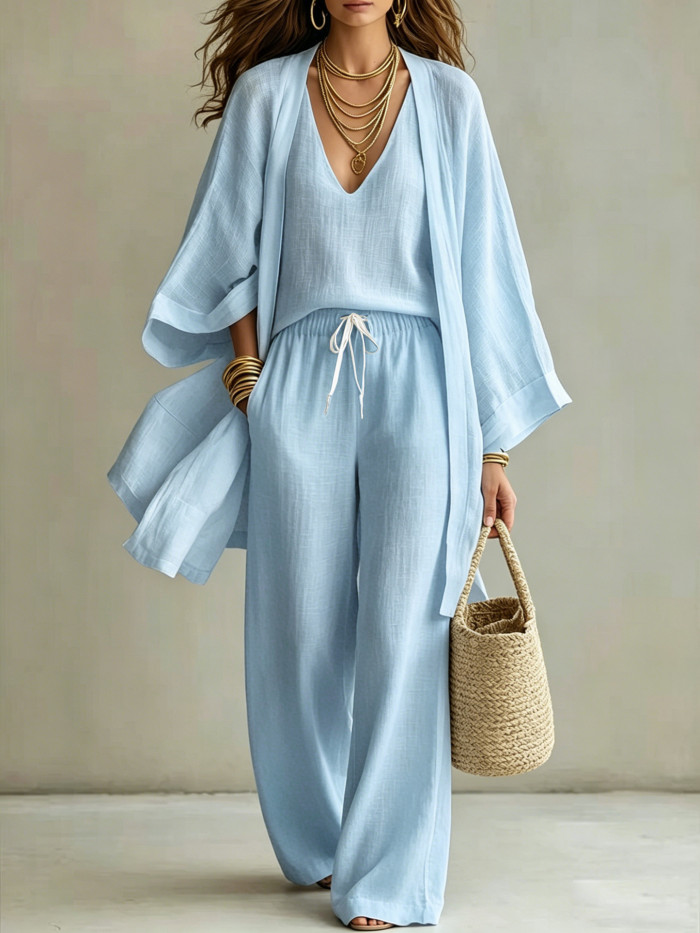 ✨Daily & Vacation Solid Color Elegant Three Piece Pants Set🌿