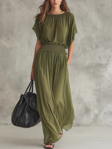 ✨Vacation & Party O Neck Solid Pocket Short Sleeve Maxi Dress🌸