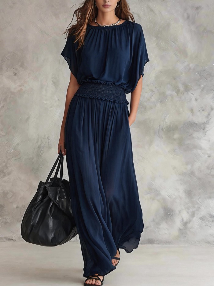 ✨Vacation & Party O Neck Solid Pocket Short Sleeve Maxi Dress🌸