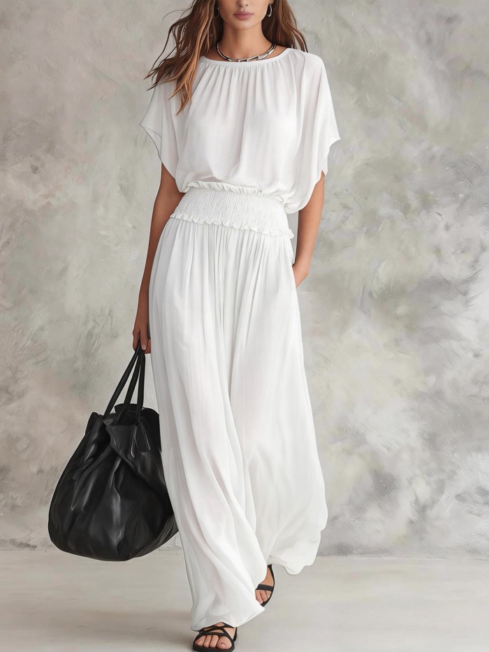 ✨Vacation & Party O Neck Solid Pocket Short Sleeve Maxi Dress🌸