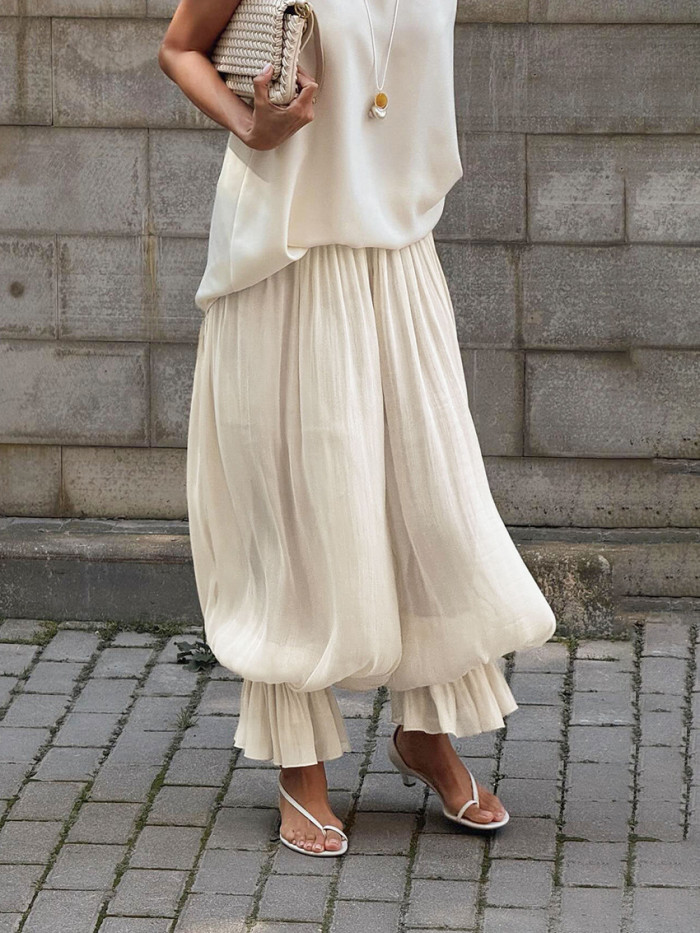 ✨Beach & Boho High Waist Sheer Ruffled Cuffs Wide Leg Pants🌊