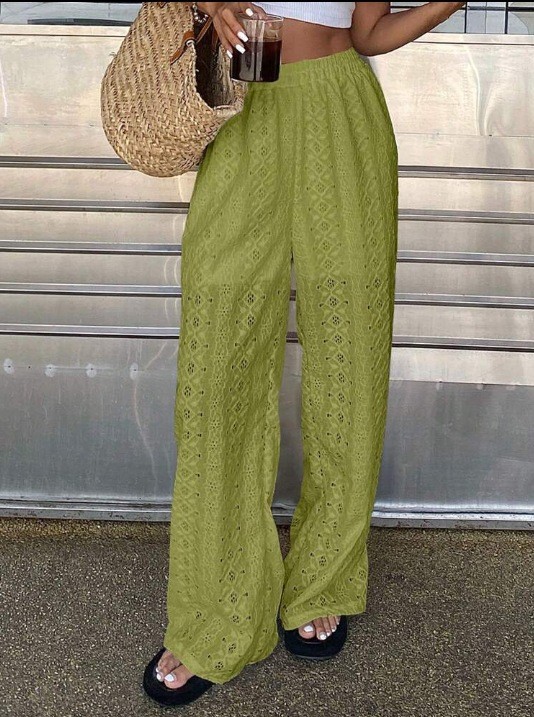 ✨Beach & Vacation Elastic High Waist Eyelet Wide Leg Pants🌿