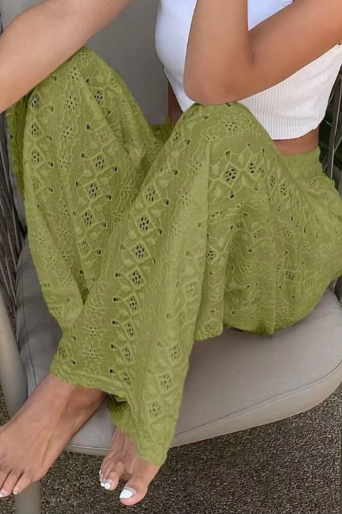 ✨Beach & Vacation Elastic High Waist Eyelet Wide Leg Pants🌿