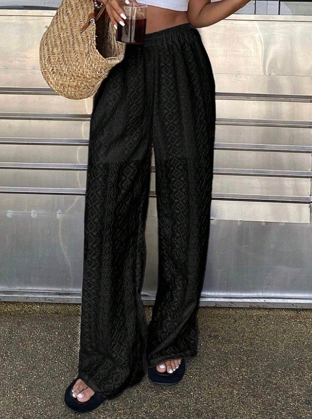 ✨Beach & Vacation Elastic High Waist Eyelet Wide Leg Pants🌿
