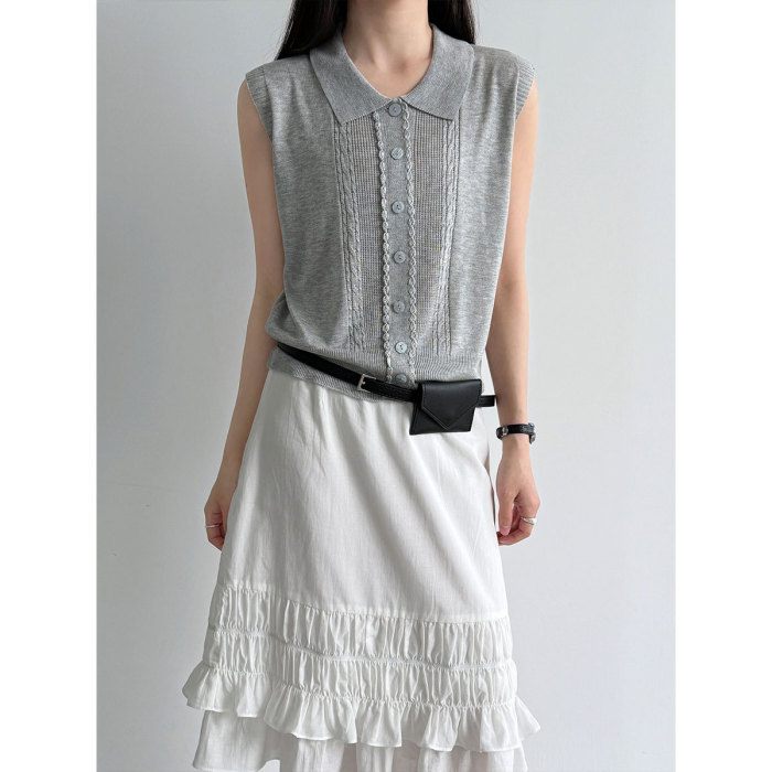 ✨Street & Daily Vintage Turn Down Collar Sleeveless Knit Top🖤