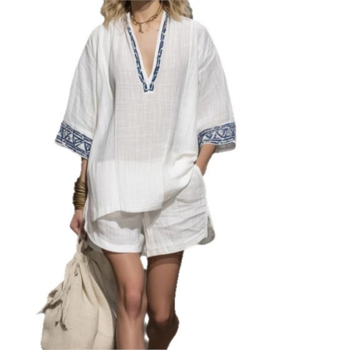 ✨Bohemian & Daily Embroidered Cotton Linen Shirt & Shorts Set🌿