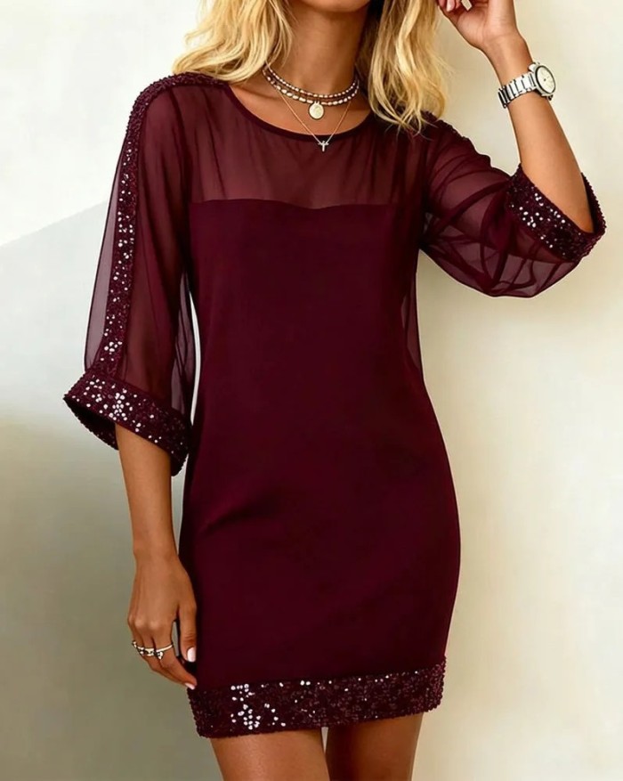 ✨Holiday & Party O-Neck Solid Elegant Mini Dress🌷