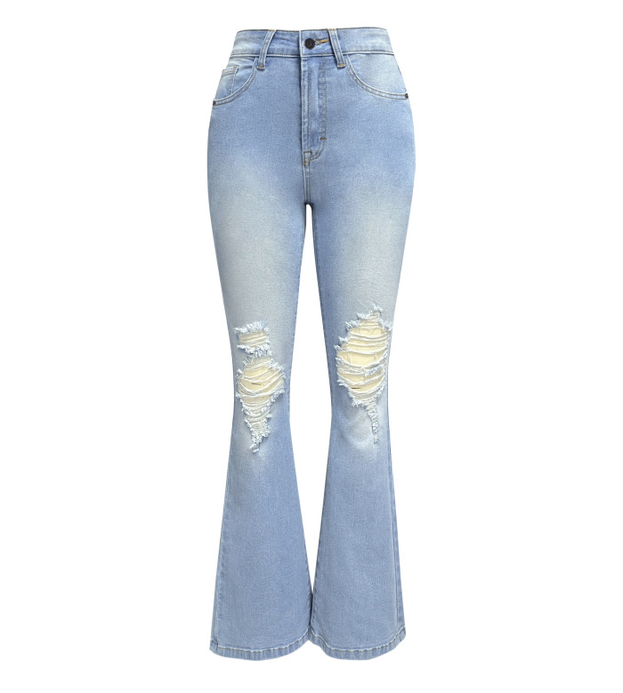 ✨Daily & Street High Waist Hole Button Flare Blue Jeans🌿