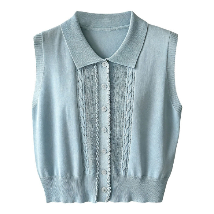 ✨Street & Daily Vintage Turn Down Collar Sleeveless Knit Top🖤